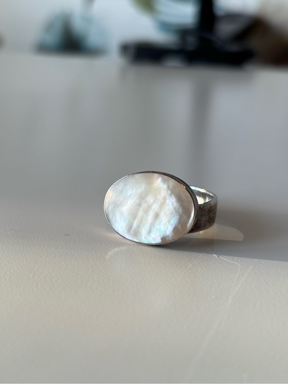 Mother of pearl sterling silver unique ring